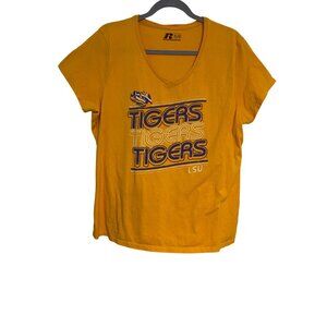 Russell Athletic Ladies LSU Tigers Gold V-Neck T-Shirt XL Short Sleeve College